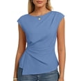 thumbnail image 2 of Lumtrix Womens 2026 Summer Cap Sleeve Tops Dressy Casual Crew Neck Peplum Shirts Trendy Slim Fit Blouses Blue S, 2 of 6