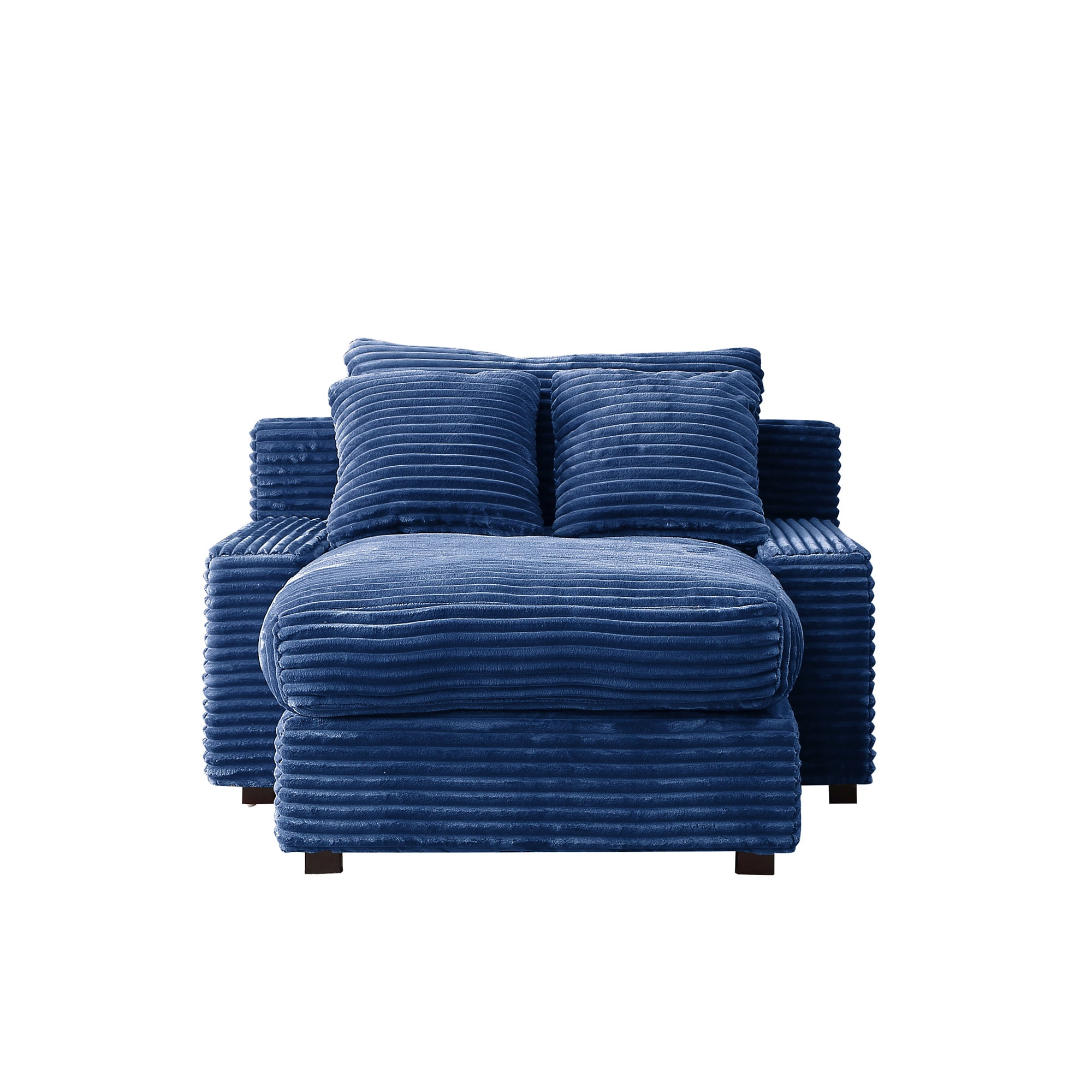 Aukfa 49" Chaise Lounge, Plush Corduroy Sofa Chair Bed w/ 3 Pillows Living Room, Navy