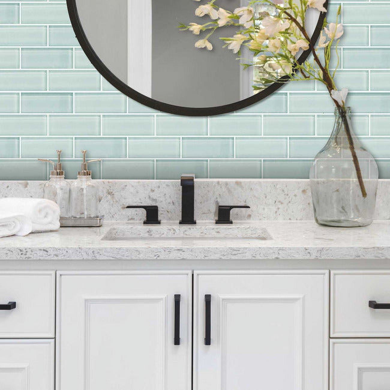 (2 pack) RoomMates StickTILES Aqua Seaglass Subway Peel and Stick Backsplash Tile, 10.5 inches X 10.5 inches