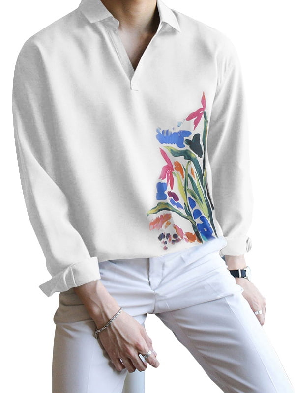 Mens Long-Sleeved Floral Printed Leisure and Fashion Shirt Mens Long-Sleeved Floral Printed Leisure and Fashion Shirt