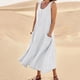 thumbnail image 2 of Vestido largo informal de algodón y lino para mujer 2025: sin mangas, color liso, bolsillos, para el día a día en verano o para la playa, 2 of 5