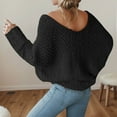 thumbnail image 5 of Arlun Women's off the Shoulder Sweaters Hollow out V-Neck Long Sleeve Chunky Knit Pullover Tops Chic Casual Fall Winter Loose Fit Solid Color Elegant Basic Sweater Black S, 5 of 8