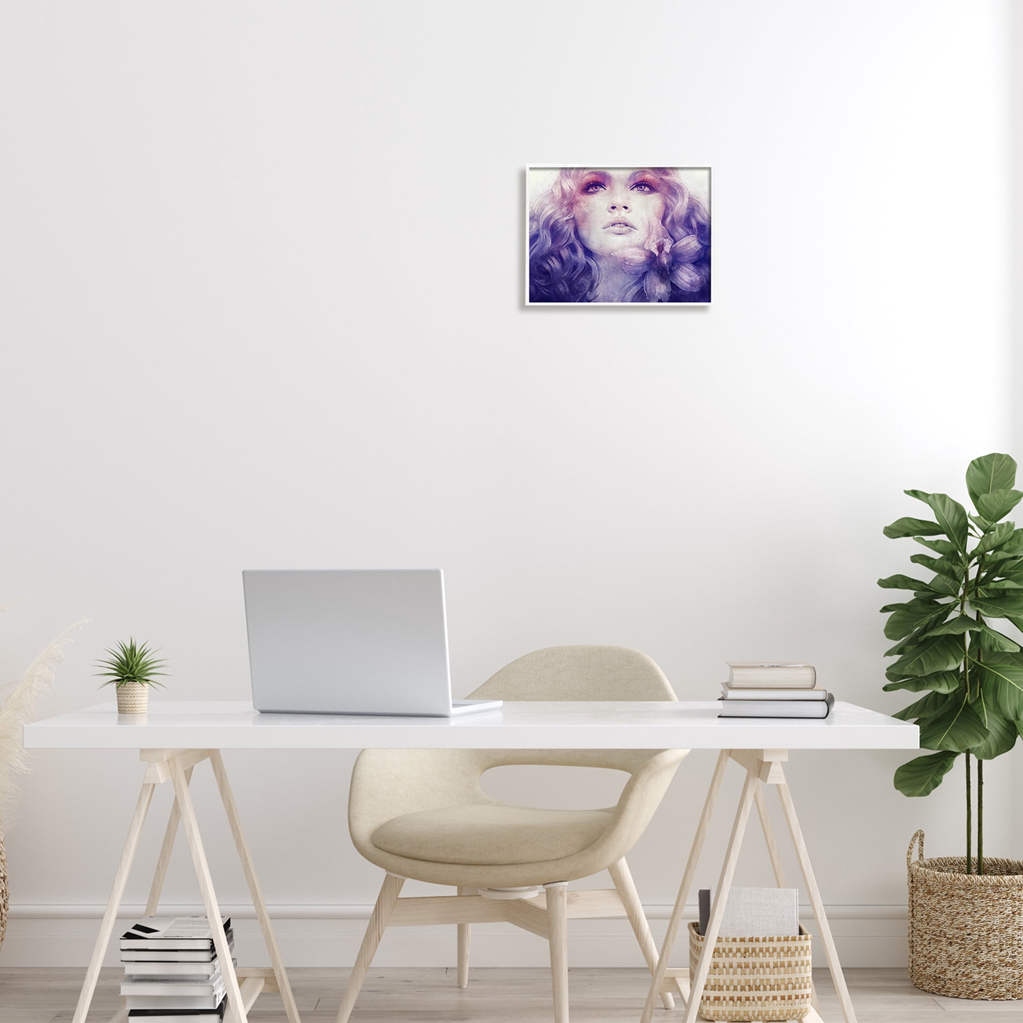 Vivid Purple Flower Blossom Woman Flowing Hair Botanical & Floral Painting Framed Art Print Wall Art