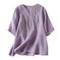 thumbnail image 2 of ICHUANYI Clearance Womens Printing Casual Loose Fashion T-Shirt Button Tops Cotton And Linen Blouse(Purple, M) ICHUANYI WER2023080806476, 2 of 9