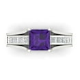 thumbnail image 2 of 2.28 ct Brilliant Princess Cut Natural Amethyst 14k White Gold Solitaire with Accents Engagement Bridal Wedding Ring Band Set size 5.25, 2 of 7
