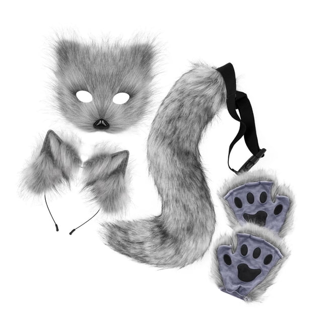 Máscara Y Cola De Therian, Máscara De Gato Para Halloween, Cola Para Fiesta De Graduación, Cumpleaños, Festival, Gris Oscuro