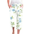 thumbnail image 2 of Aueoeo Women's Boho Linen Printed Loose Capris Pants Fashion Straight Leg Pants Lightweight Breathable Cropped Pants, 2 of 5