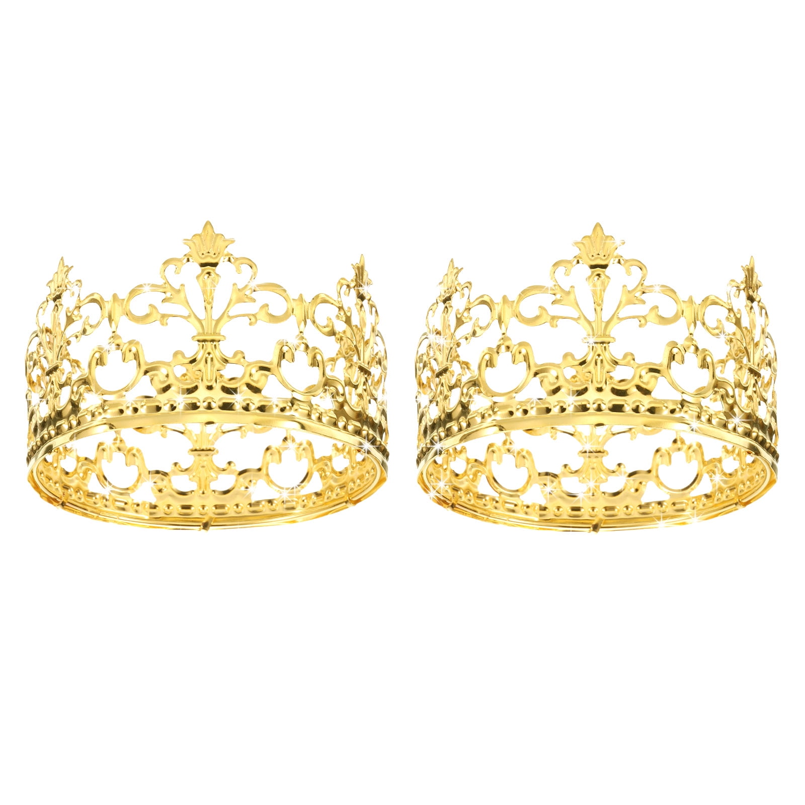 Uxcell 2Pcs Mini Crown Cake Toppers Alloy Queen Princess Little Gold Crown Heart Shaped Iron Hollow Crown