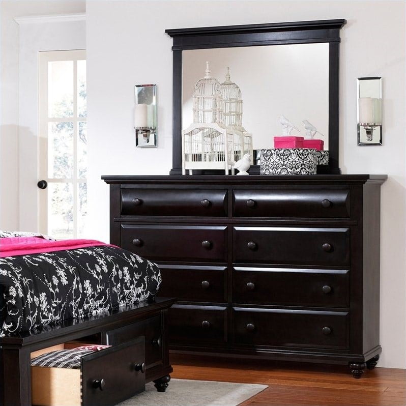 Broyhill Farnsworth Dresser And Mirror In Inky Black Stain