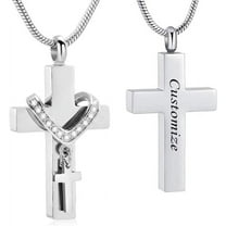 Stainless Steel Cross Memorial Cremation Ashes Urn Pendant Necklace Keepsake Jewelry Urn