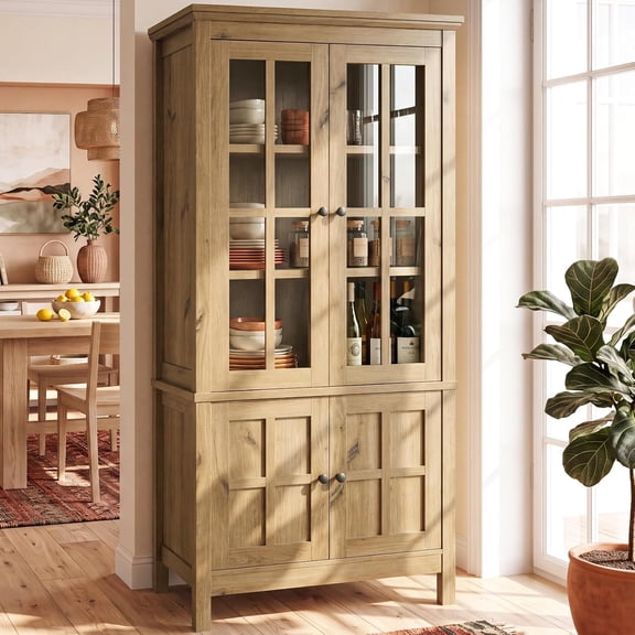 Homieasy 63'' Tall Kitchen Pantry Storage Cabinet, Farmhouse Food Cupboard with Adjustable Shelves for Dining, Kitchen, Yellow Oak