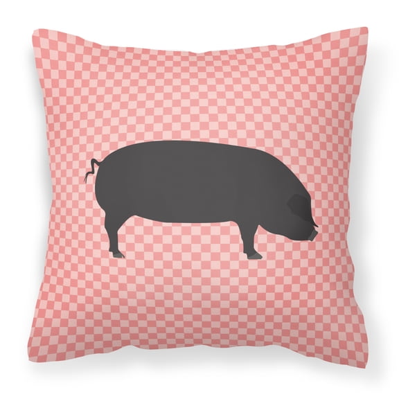 Carolines Treasures Devon Large Black Pig Pink Check Fabric Decorative Pillow 14Hx14W multicolor