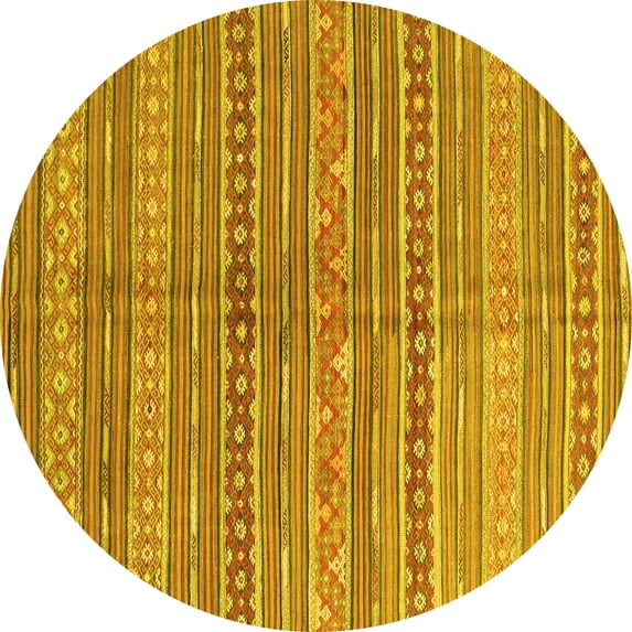 Ahgly Company Machine Washable Indoor Round Abstract Yellow Contemporary Area Rugs, 8' Round