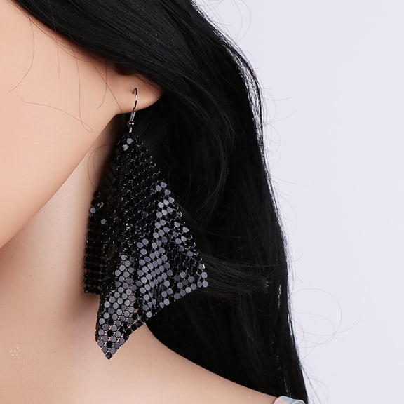 OFFIGAM Black Tassel Dangle Sequin Earrings Unique Design for Special Occasion