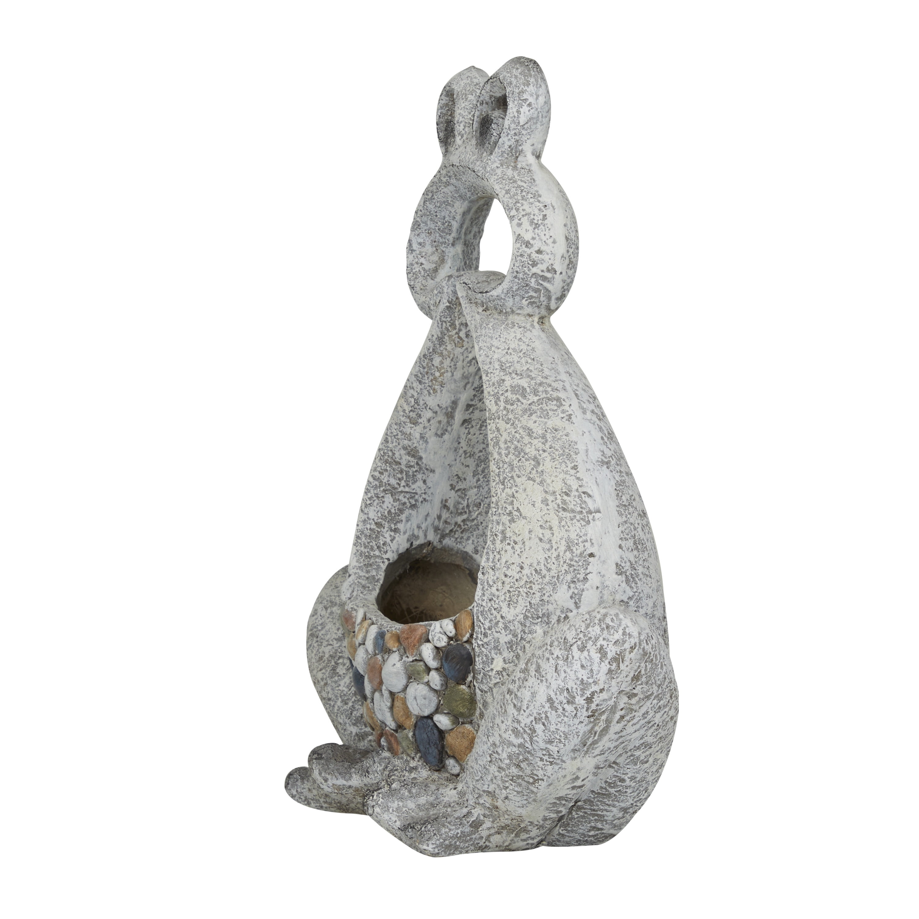 DecMode 17" x 20" Indoor Outdoor Gray Fiberglass Frog Planter with Stone Mosaic Design