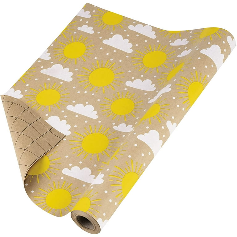 Kraft Wrapping Paper Roll - Sun and Cloud Design Great for Birthday, Party,  Baby Shower - 17 Inches X 32.8 Feet 