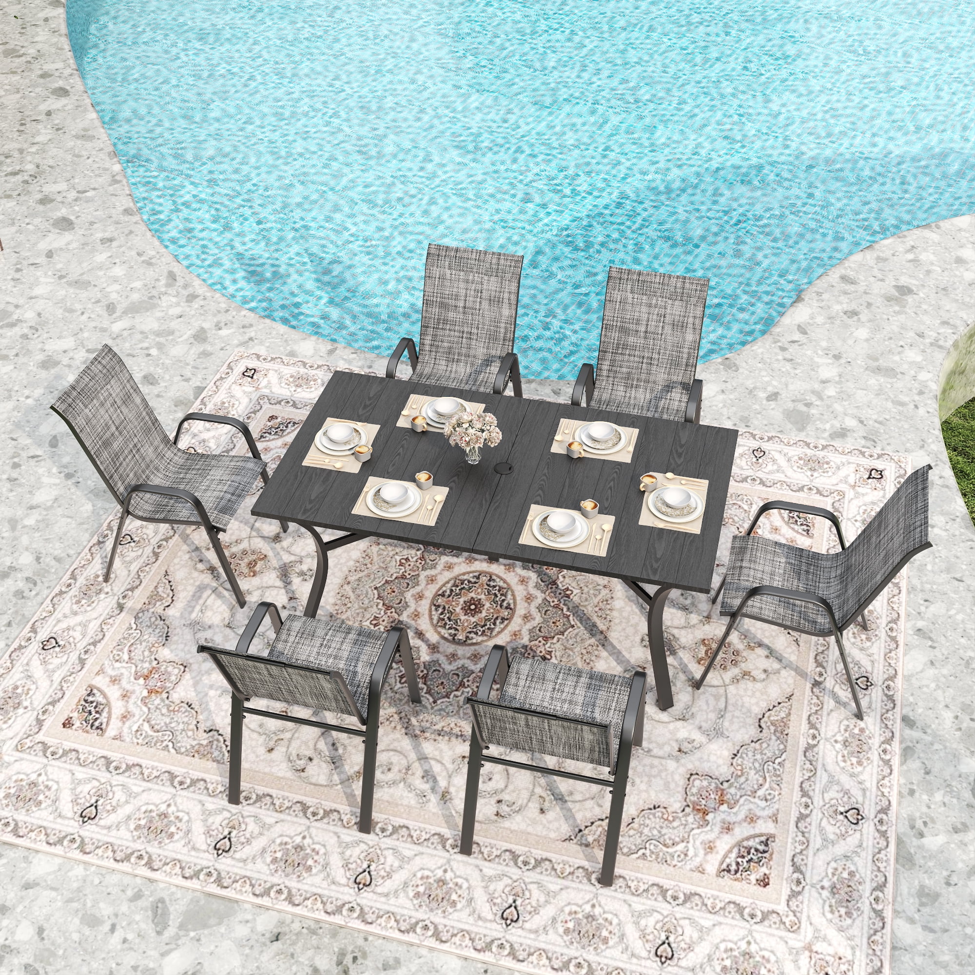 Leumius Patio Dining Chairs Set of 6, Textilene Outdoor Dining Chairs,Stackable & Heavy Duty for Patio, Garden, Banquet Hall