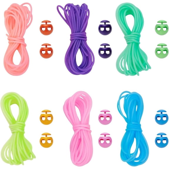 19.68 Yards Knitting Stitches Holder Knitting Cord Lock Kit Stitch Stopper Set 6 Colors Hollow Rubber Round Barber Cords with 36Pcs 6 Colors Plastic Stitch Holders