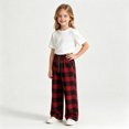 thumbnail image 4 of Girls Plaid Pants with Pockets Casual Fall Fashion Baggy Elastic Waist Drawstring Kids Wide Leg Pants Red 12, 4 of 5