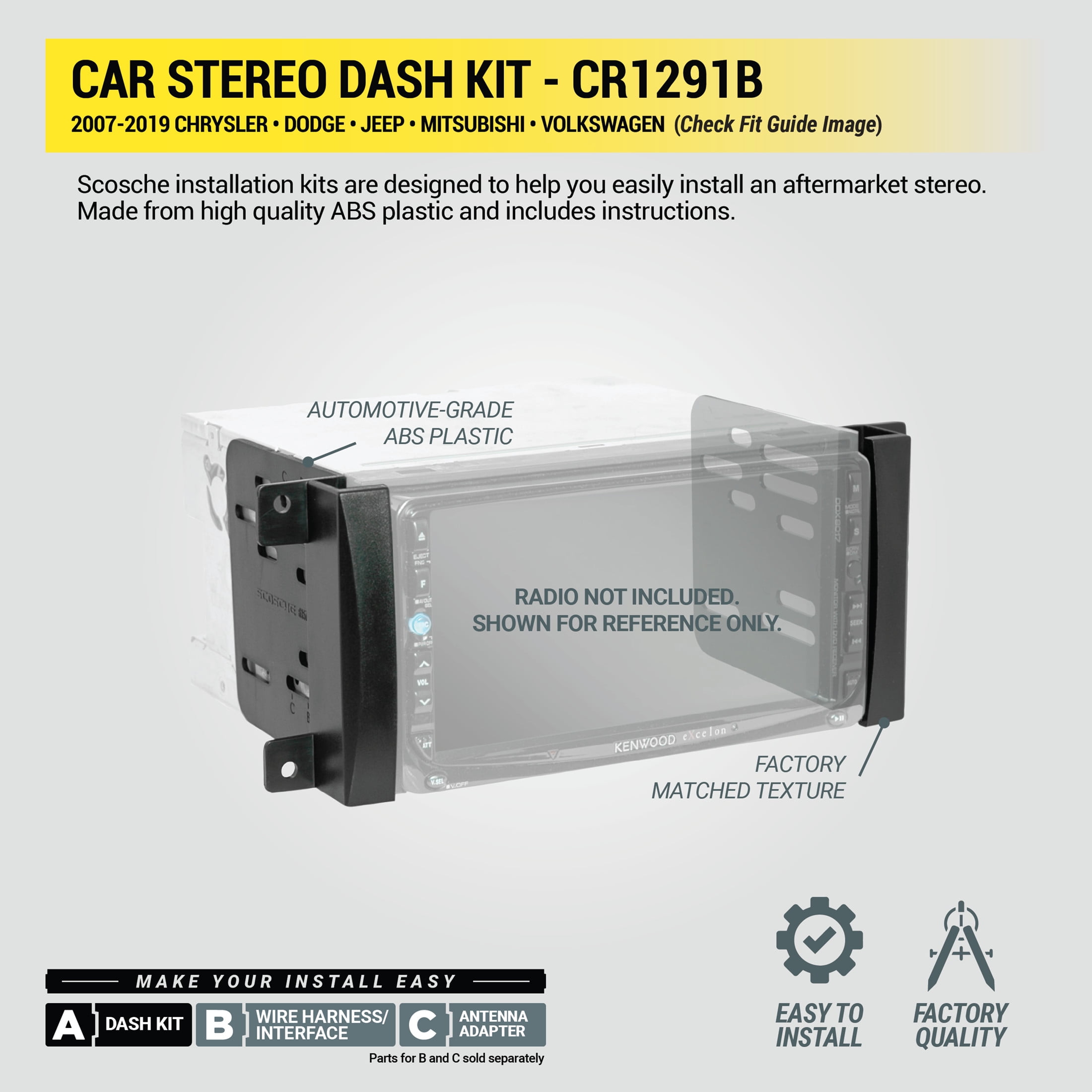 Scosche CR0714DDCS Double DIN Dash Kit Compatible w/ Select 2007