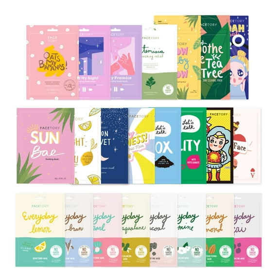 FaceTory 23 Sheet Mask Collection - For All Skin Types, Variety Pack