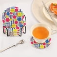 thumbnail image 3 of Yayeee 6 PCS Drink Coasters with Holder Set Woven Absorbent Round Tabletop Hot Pad, Red Retro Shapes, 3 of 7