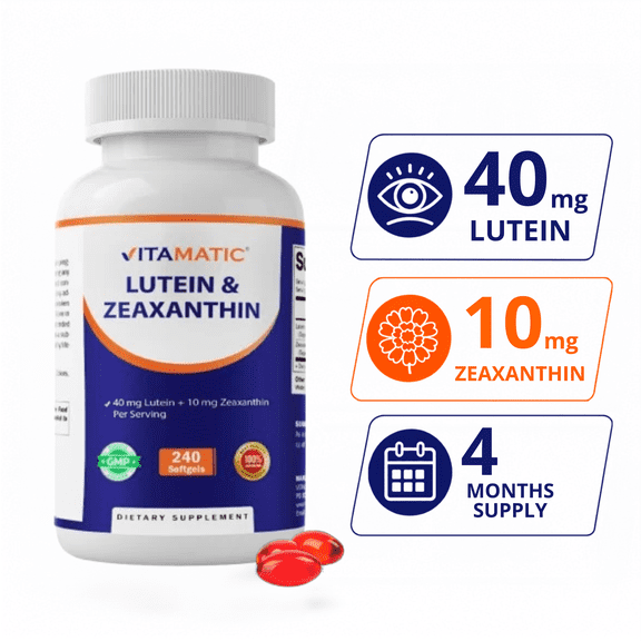 Vitamatic Lutein 40mg with Zeaxanthin 10mg, Eye Health Support Supplement, 240 Softgels