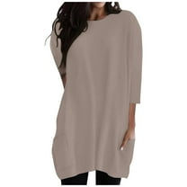 Kaemgyyd Plus Size Tops for Women Basic Casual Loose Pullover Crew Neck 3/4 Length Sleeve Shirt with Pocket Fall Long Outfit