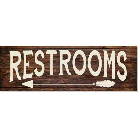 New Wood Sign 4x16 Inch Door Sign Restroom with Left Arrow Hanging Wooden Wall Sign Home Garden Yard Signs Plaque