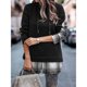 thumbnail image 3 of Mujeres Sudaderas cordón Plaid empalme gota hombro manga casual pullover Top para las mujeres Otoño Invierno negro XL, 3 of 6