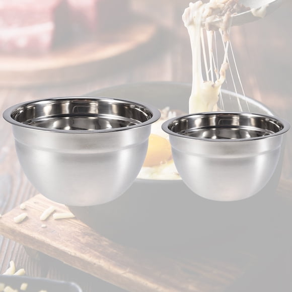 UPGRATOR 2Pcs Stainless Steel Food Bowls Heavy Duty Mixing Bowls Silver for Home Storage and Food Preparation