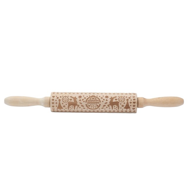 Christmas Rolling Pin, 3 Dimension Easy To Clean Natural Wood Wooden Rolling Pin With Christmas Reindeer Pattern For Baking Embossed Cookies Kitchen Tool ANGGREK Otros