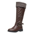 thumbnail image 4 of Platform Knee High Boots for Women Casual Leather Knit Wide Calf Over The Knee Tall Riding Boots Winter Fall, 4 of 5