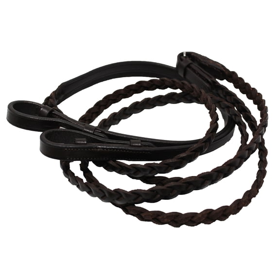54" Full Horse English Braided Brown Leather Reins 805LR01BR