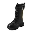 thumbnail image 2 of WAVSUF Girls Mid Calf Platform Boots Round Toe Anti Slip Wide Width Winter Warm Chunky Boots Black 11.5 Little Kid, 2 of 10