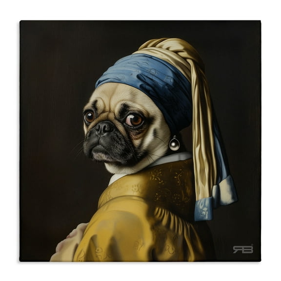 Stupell Industries Pearl Earring Classic Dog Animals & Insects Painting Gallery Wrapped Canvas Art Print Wall Art, 17 x 17