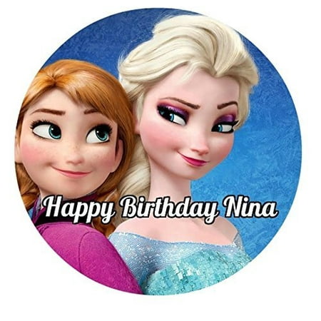 Personalized Round Bed - Frozen Elsa Anna Edible Image Photo Cake Topper Sheet Personalized Custom Customized Birthday Party - 8 Inches Round - 77861
