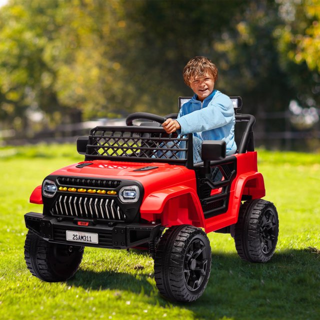 GloryStar 12V Kids Ride On Car, Electric 4-Wheel Truck for Toddlers with Remote Control, Battery Display, LED Lights, Music, and Spring Suspension for Smooth Rides