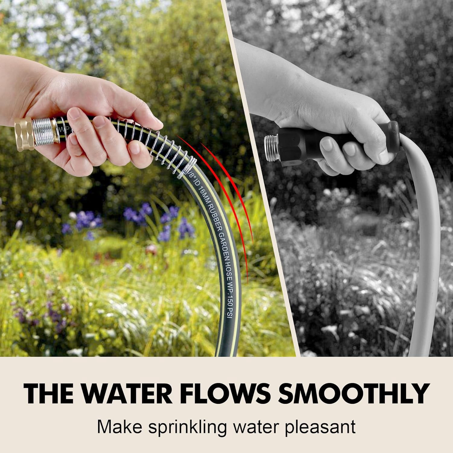 100ft 5/8" Flexible Outdoor Garden Hose with Brass Connector,Anti-freezing, Anti-rust, and Anti-kink Hybrid Rubber Hose Lightweight