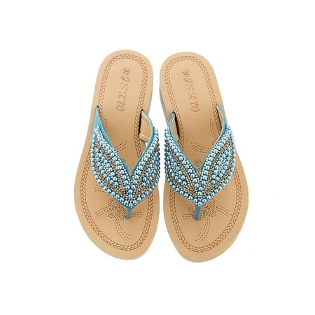 

UKAP Women s Flip Flops Thong Sandals Slippers Diamante Beaded Wedge Shoes Sliders