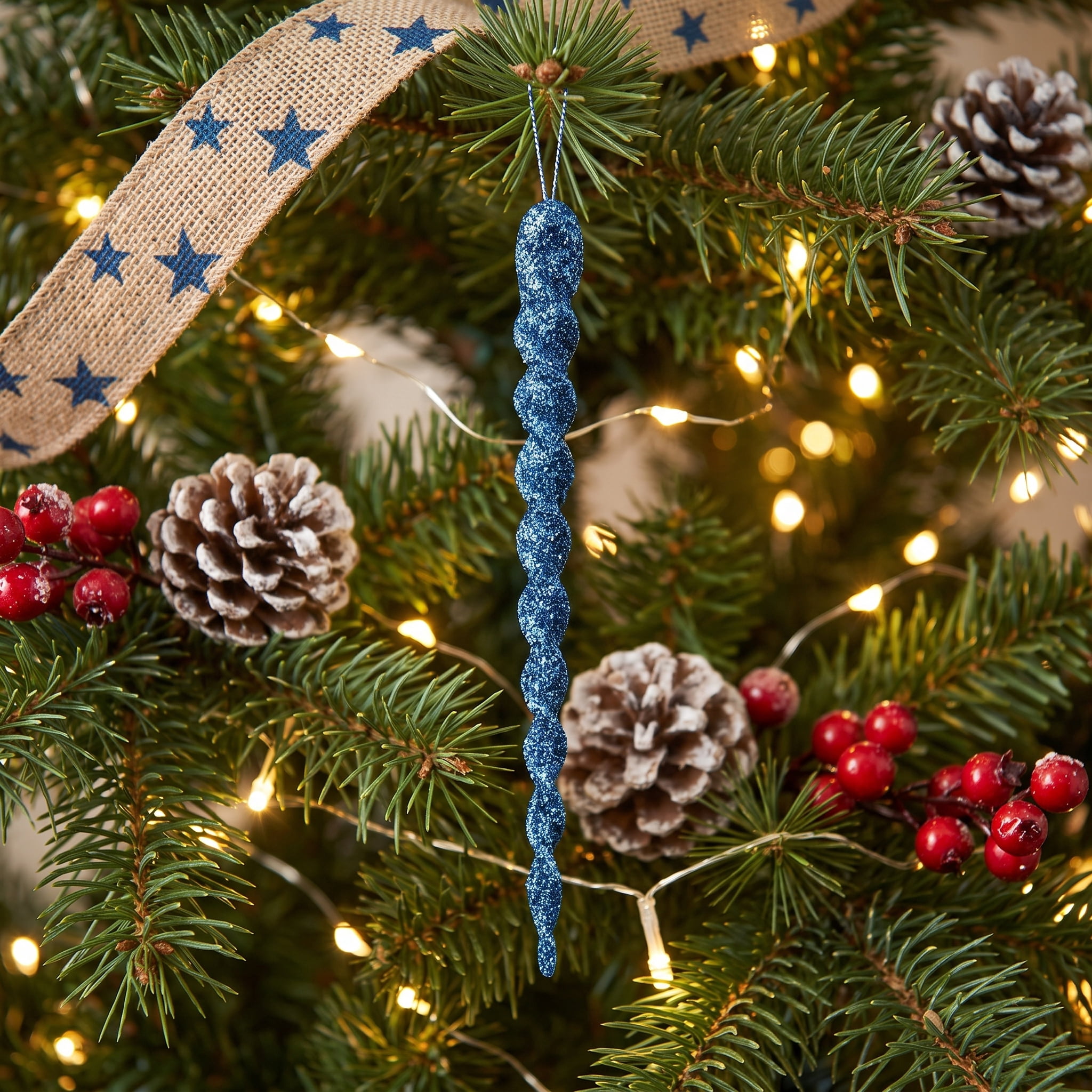 24-Count Blue Glitter Icicle Christmas Ornaments, 5.3", by Holiday Time