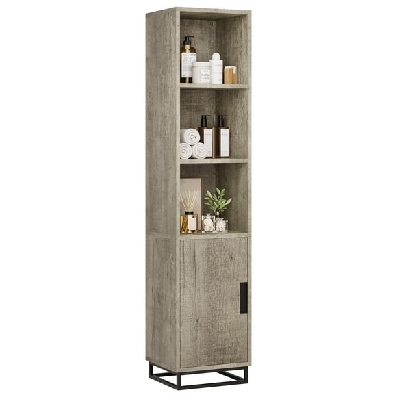 Tall Bathroom Cabinet – 70" Narrow Storage – Door & Adjustable Shelf – Open Storage – Freestanding – Laundry Room, Kitchen, Living Room & Small Space