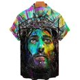 thumbnail image 4 of Camisas hawaianas con estampado 3D de Dios, Jesús, María, para hombre, camisetas casuales de manga corta con estampado 3D, camisetas de gran tamaño, ropa superior, camisas con botones para hombre, blu, 4 of 5