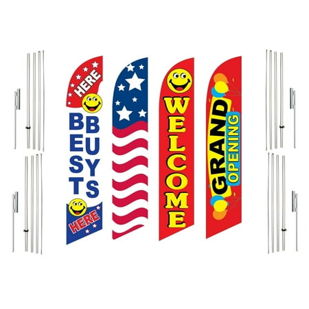 4 Swooper Flags With 4 Pole Kits Best Buys USA Welcome Grand Opening