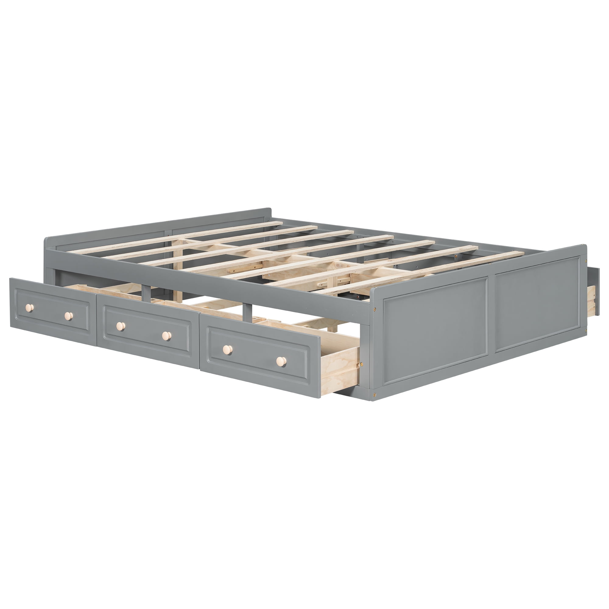Euroco Wood Queen Size Platform Bed with 6 Drawers, Gray