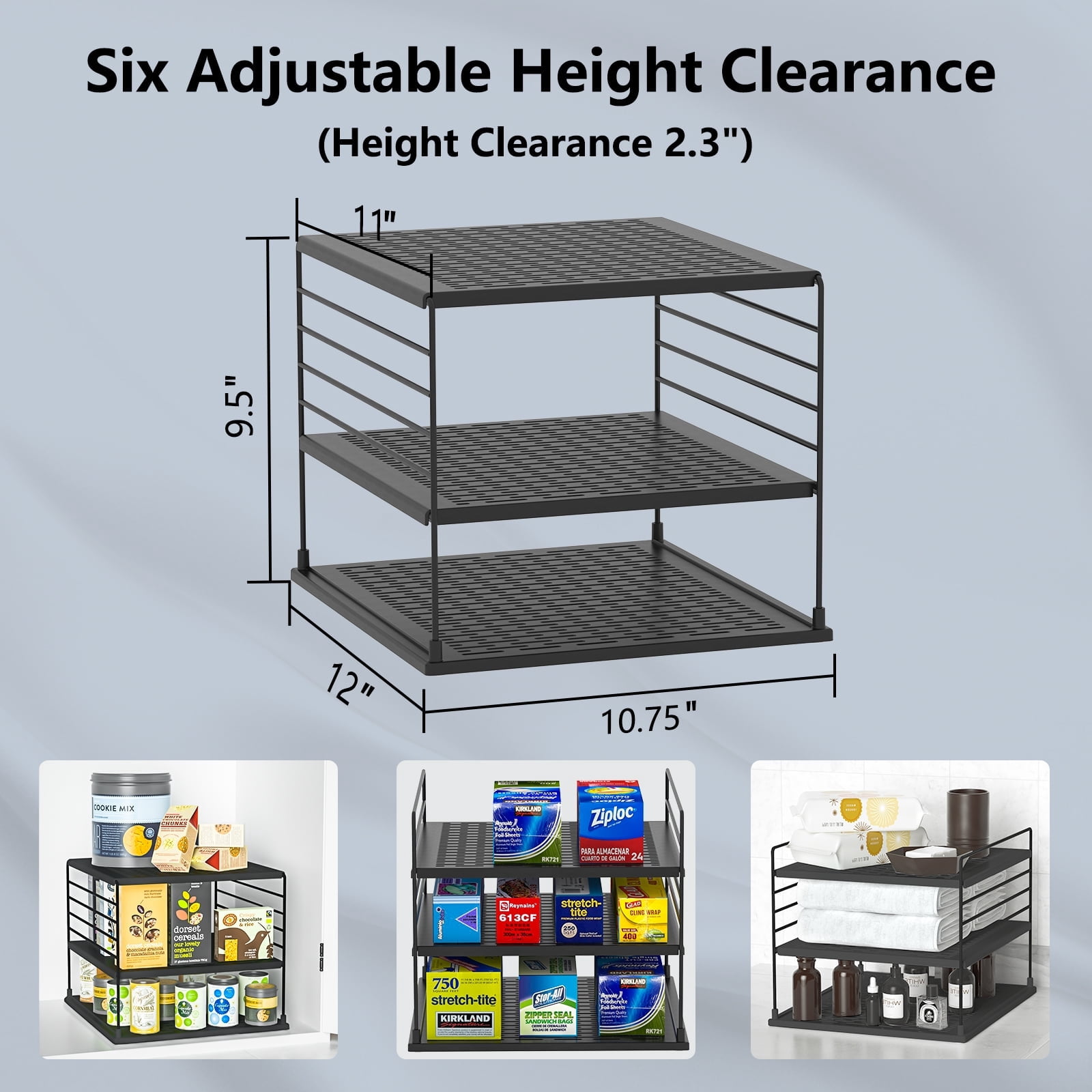 YTCYKJ Adjustable Shelf Storage , Pantry Organizer, Divided Compartment Holder for Aluminum Foil, Wraps & Baggie Boxes, Black