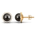 thumbnail image 2 of Rosec Jewels 15 Carat Tahitian Pearl Stud Earring for Women with Diamond Halo, 18K Yellow Gold, 2 of 7