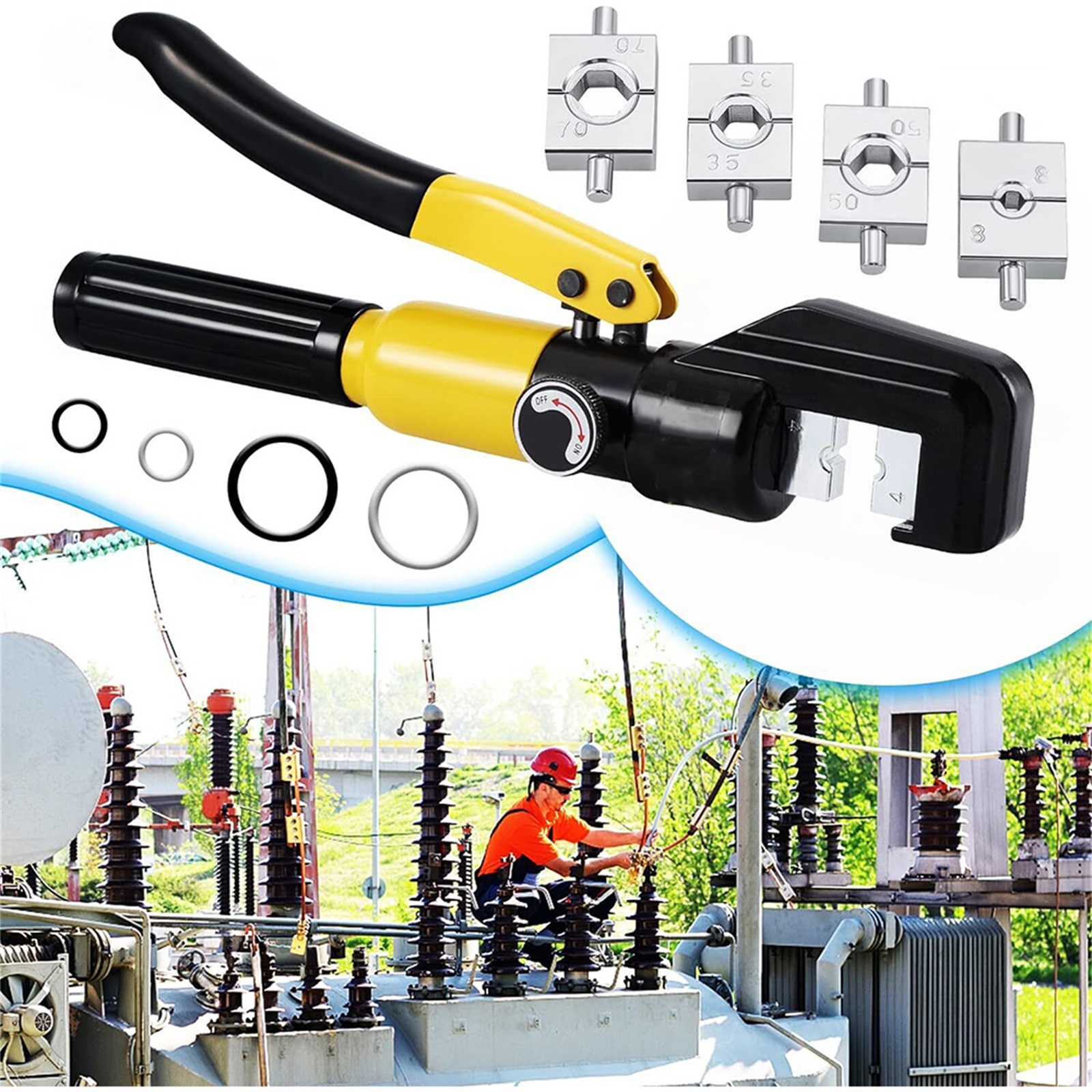 Hydraulic Wire Crimper Tool Kit, Manual Cable Lug Crimping Tool with Carrying Case and Dies for Copper/Aluminum Terminals