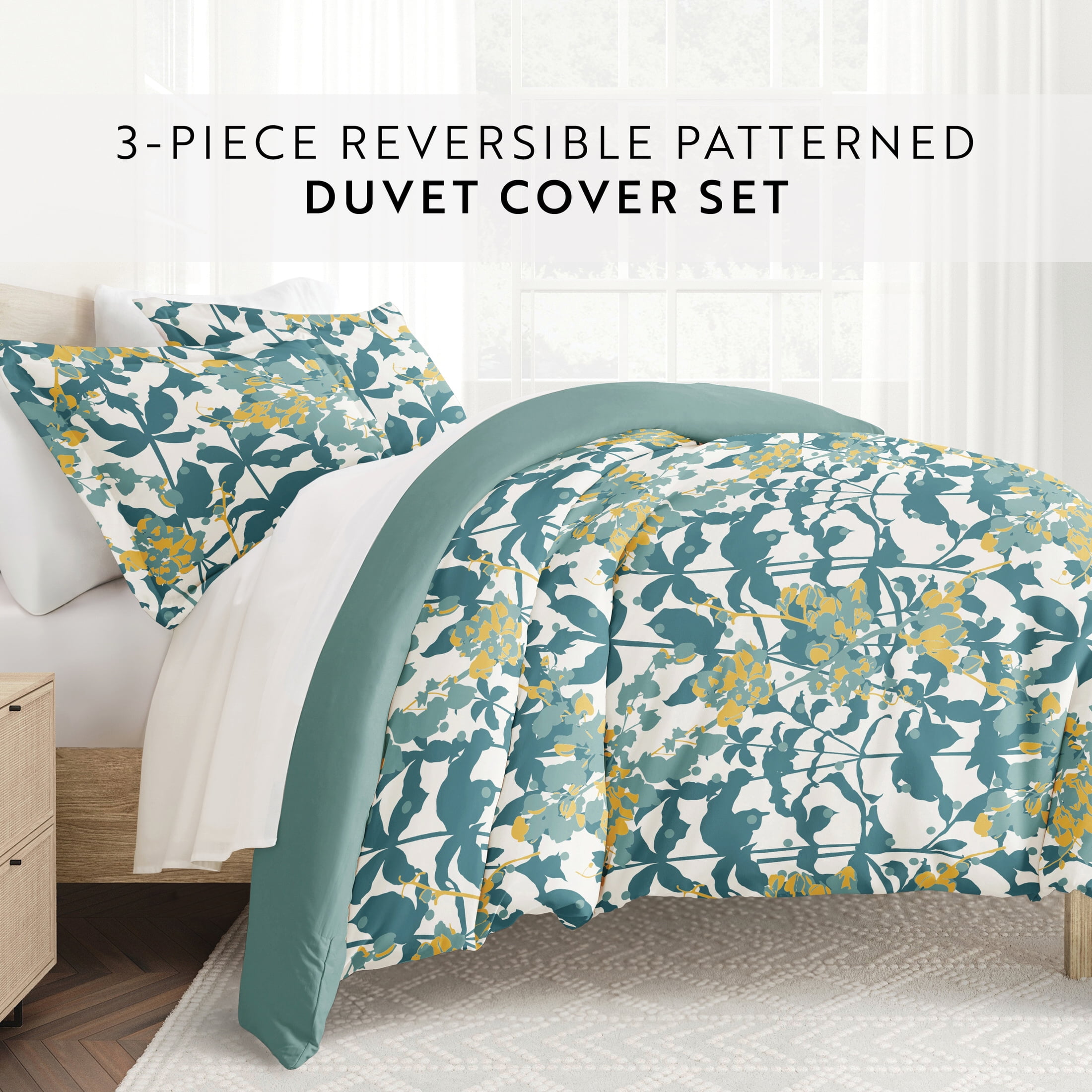 Noble Linens Teal Boho Flower Reversible 2-Piece Duvet Cover Set, Twin/Twin XL