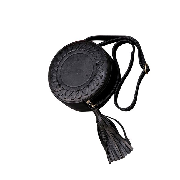Bolso pequeño redondo con borlas ajustables de un solo hombro para mujer